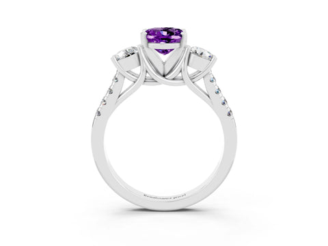 White gold Three-Stone Oval Cut Amethyst Pavé Band with Four-Prong Setting_3