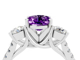 White gold Three-Stone Oval Cut Amethyst Pavé Band with Four-Prong Setting_4