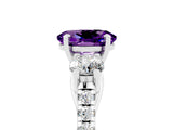 White gold Three-Stone Oval Cut Amethyst Pavé Band with Four-Prong Setting_5