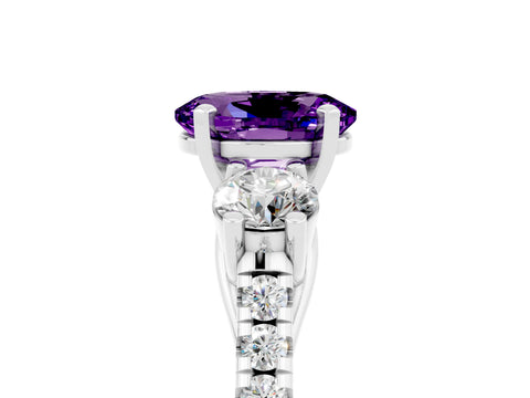 White gold Three-Stone Oval Cut Amethyst Pavé Band with Four-Prong Setting_5