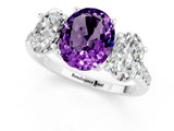 White gold Three-Stone Oval Cut Amethyst Ring with Pavé Band and Prong Setting_13
