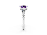 White gold Three-Stone Oval Cut Amethyst Ring with Pavé Band and Prong Setting_14