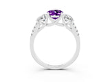 White gold Three-Stone Oval Cut Amethyst Ring with Pavé Band and Prong Setting_15