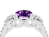 White gold Three-Stone Oval Cut Amethyst Ring with Pavé Band and Prong Setting_16