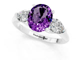 White gold Three-Stone Oval Cut Amethyst Ring with Pear Side Stones and Four-Prong Setting_1