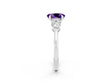 White gold Three-Stone Oval Cut Amethyst Ring with Pear Side Stones and Four-Prong Setting_2