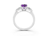 White gold Three-Stone Oval Cut Amethyst Ring with Pear Side Stones and Four-Prong Setting_3