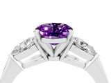 White gold Three-Stone Oval Cut Amethyst Ring with Pear Side Stones and Four-Prong Setting_4