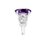 White gold Three-Stone Oval Cut Amethyst Ring with Pear Side Stones and Four-Prong Setting_5