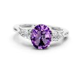 White gold Three-Stone Oval Cut Amethyst Ring with Pear  Side Stones in Four-Prong Setting_12