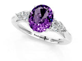 White gold Three-Stone Oval Cut Amethyst Ring with Pear  Side Stones in Four-Prong Setting_13