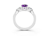 White gold Three-Stone Oval Cut Amethyst Ring with Pear  Side Stones in Four-Prong Setting_15