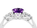 White gold Three-Stone Oval Cut Amethyst Ring with Pear  Side Stones in Four-Prong Setting_16