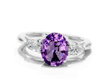White gold Three-Stone Oval Cut Amethyst Ring with Pear  Side Stones in Four-Prong Setting_48