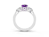 White gold Three-Stone Oval Cut Amethyst Ring with Pear  Side Stones in Four-Prong Setting_51