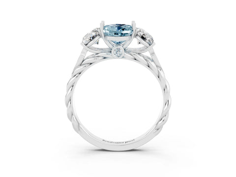 White gold Three-Stone Oval Cut Aquamarine Braided Band Ring with Four-Prong Setting_15