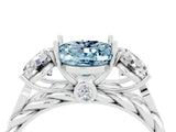 White gold Three-Stone Oval Cut Aquamarine Braided Band Ring with Four-Prong Setting_16