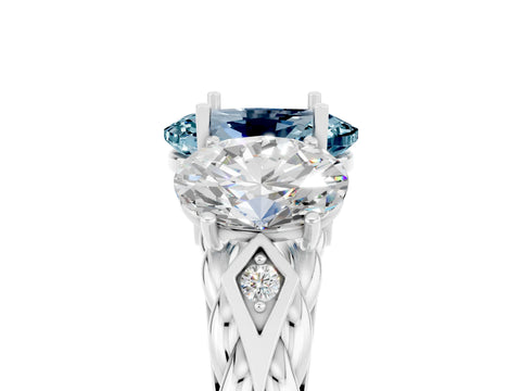 White gold Three-Stone Oval Cut Aquamarine Braided Band Ring with Four-Prong Setting_17