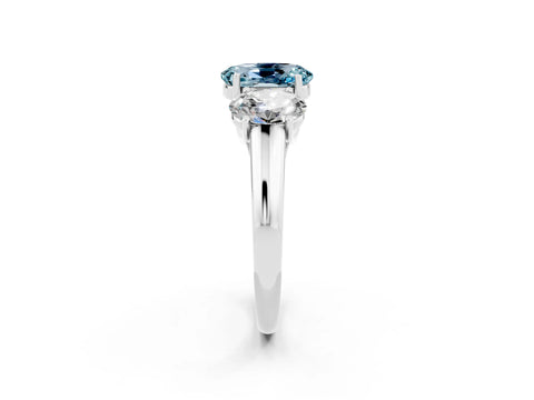White gold Three-Stone Oval Cut Aquamarine Engagement Ring with Prong Setting_2