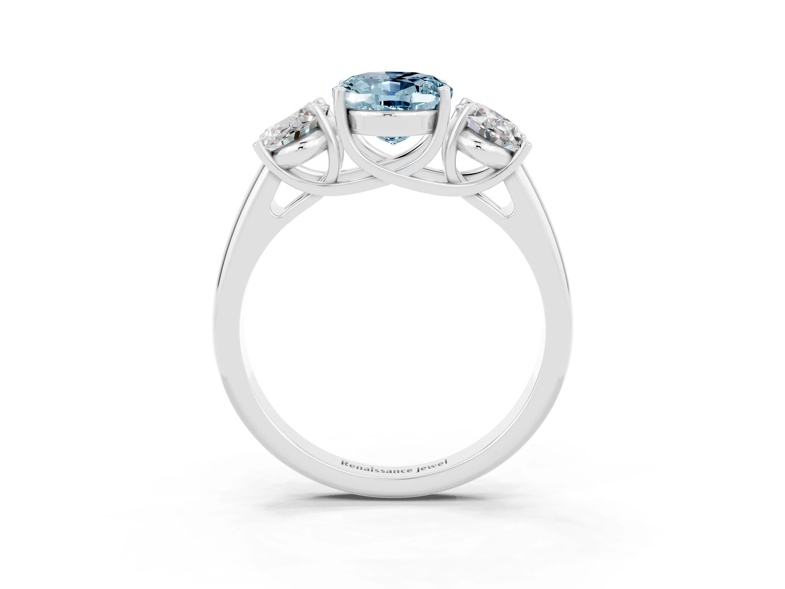 White gold Three-Stone Oval Cut Aquamarine Engagement Ring with Prong Setting_3