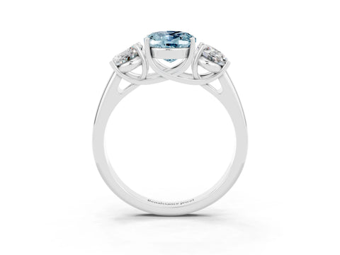 White gold Three-Stone Oval Cut Aquamarine Engagement Ring with Prong Setting_3