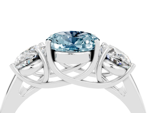 White gold Three-Stone Oval Cut Aquamarine Engagement Ring with Prong Setting_4
