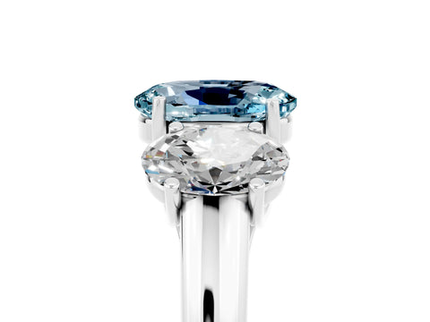White gold Three-Stone Oval Cut Aquamarine Engagement Ring with Prong Setting_5