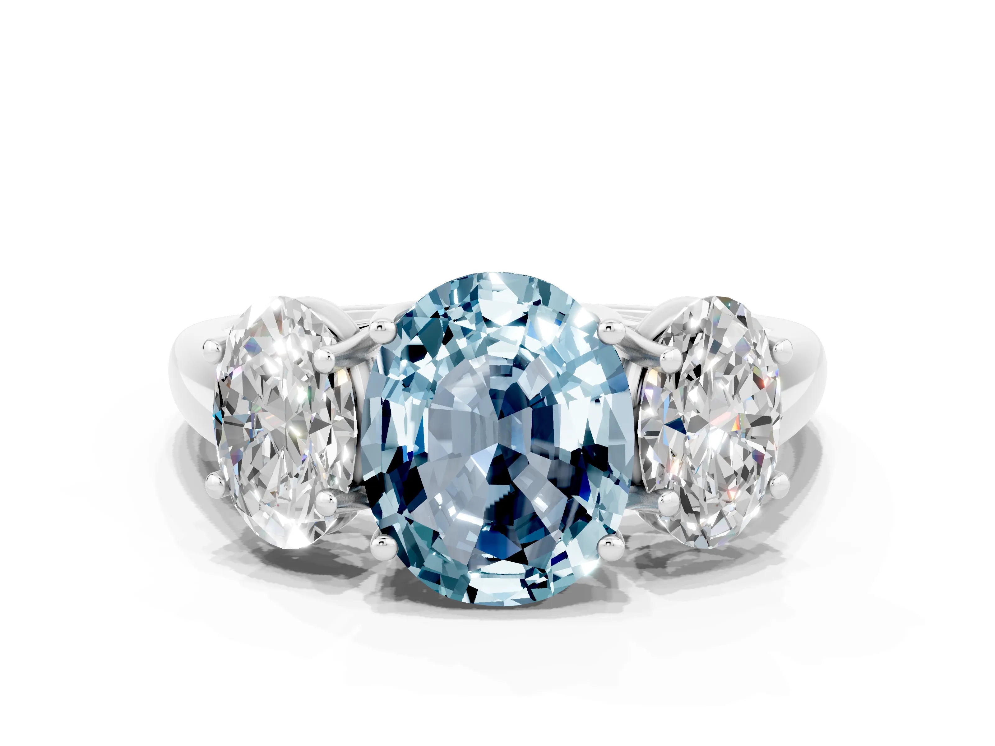 White gold Three-Stone Oval Cut Aquamarine Engagement Ring with Prong Setting