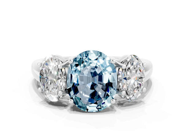 White gold Three-Stone Oval Cut Aquamarine Engagement Ring with Prong Setting