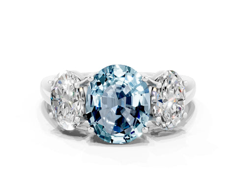 White gold Three-Stone Oval Cut Aquamarine Engagement Ring with Prong Setting