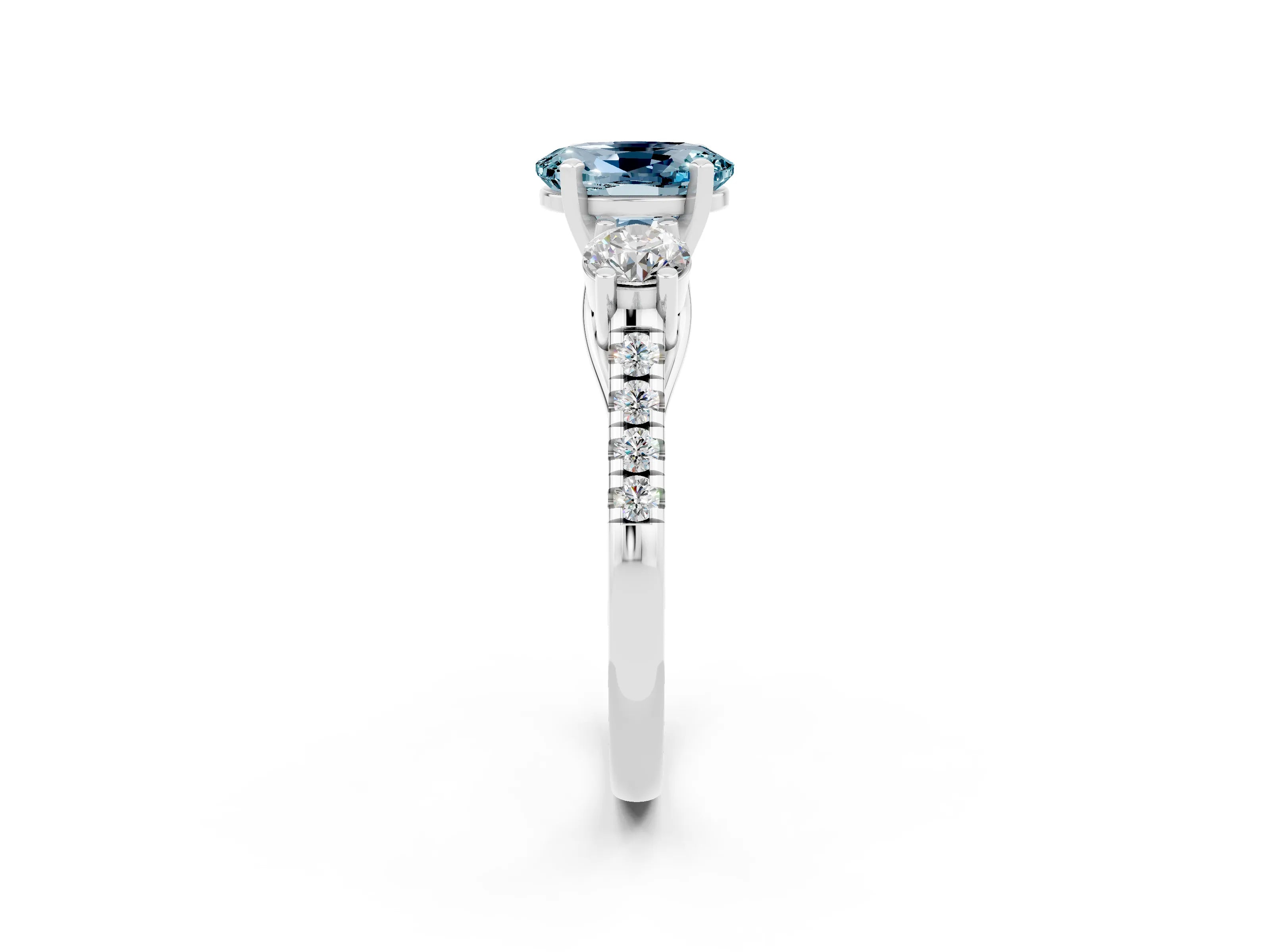 White gold Three-Stone Oval Cut Aquamarine Pavé Band with Four-Prong Setting_2