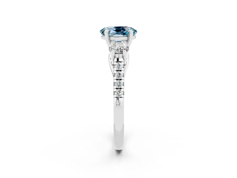White gold Three-Stone Oval Cut Aquamarine Pavé Band with Four-Prong Setting_2
