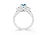 White gold Three-Stone Oval Cut Aquamarine Pavé Band with Four-Prong Setting_3