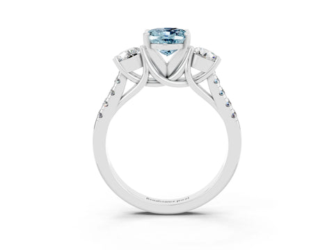 White gold Three-Stone Oval Cut Aquamarine Pavé Band with Four-Prong Setting_3