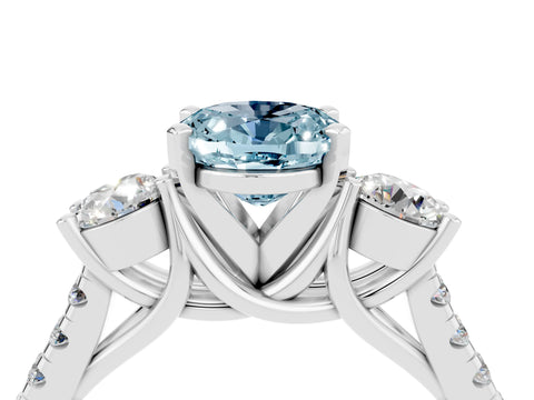 White gold Three-Stone Oval Cut Aquamarine Pavé Band with Four-Prong Setting_4
