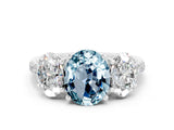 White gold Three-Stone Oval Cut Aquamarine Ring with Pavé Band and Prong Setting_12