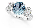 White gold Three-Stone Oval Cut Aquamarine Ring with Pavé Band and Prong Setting_13