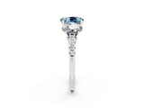 White gold Three-Stone Oval Cut Aquamarine Ring with Pavé Band and Prong Setting_14