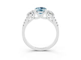 White gold Three-Stone Oval Cut Aquamarine Ring with Pavé Band and Prong Setting_15