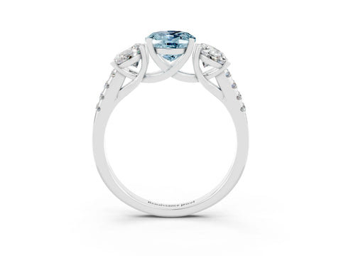 White gold Three-Stone Oval Cut Aquamarine Ring with Pavé Band and Prong Setting_15