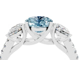 White gold Three-Stone Oval Cut Aquamarine Ring with Pavé Band and Prong Setting_16