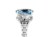White gold Three-Stone Oval Cut Aquamarine Ring with Pavé Band and Prong Setting_17