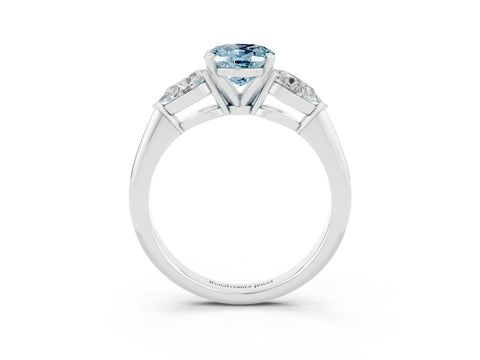 White gold Three-Stone Oval Cut Aquamarine Ring with Pear Side Stones and Four-Prong Setting_3