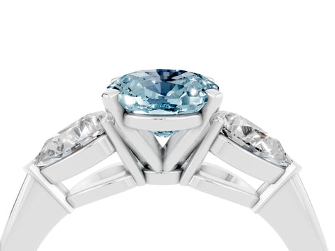 White gold Three-Stone Oval Cut Aquamarine Ring with Pear Side Stones and Four-Prong Setting_4