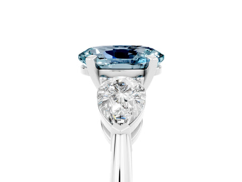 White gold Three-Stone Oval Cut Aquamarine Ring with Pear Side Stones and Four-Prong Setting_5