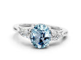White gold Three-Stone Oval Cut Aquamarine Ring with Pear  Side Stones in Four-Prong Setting_12