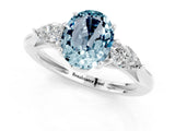 White gold Three-Stone Oval Cut Aquamarine Ring with Pear  Side Stones in Four-Prong Setting_13