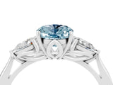 White gold Three-Stone Oval Cut Aquamarine Ring with Pear  Side Stones in Four-Prong Setting_16