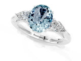 White gold Three-Stone Oval Cut Aquamarine Ring with Pear  Side Stones in Four-Prong Setting_49