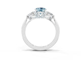 White gold Three-Stone Oval Cut Aquamarine Ring with Pear  Side Stones in Four-Prong Setting_51